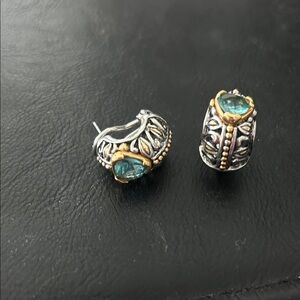 Elegant Silver and Gold Earrings with Blue Accents